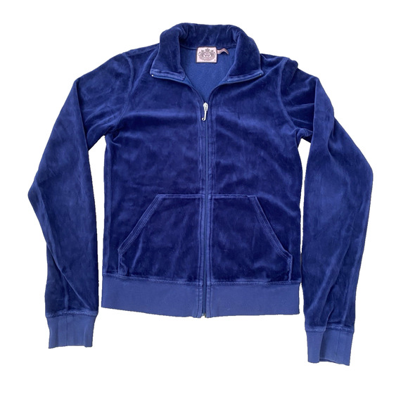 Vintage Y2K Juicy Couture Blue Velour Full Zip High Neck Track Jacket S USA - Picture 1 of 8